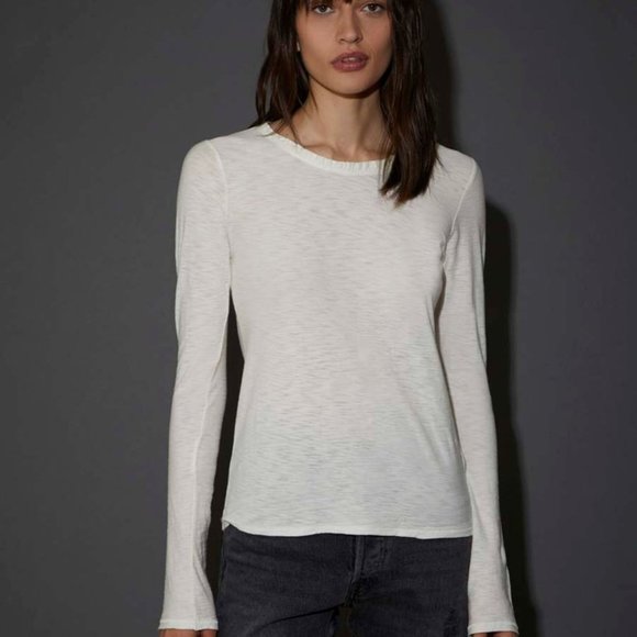 Nation LTD Lucy Ruffled Neck Tee in Off White - Picture 2 of 4